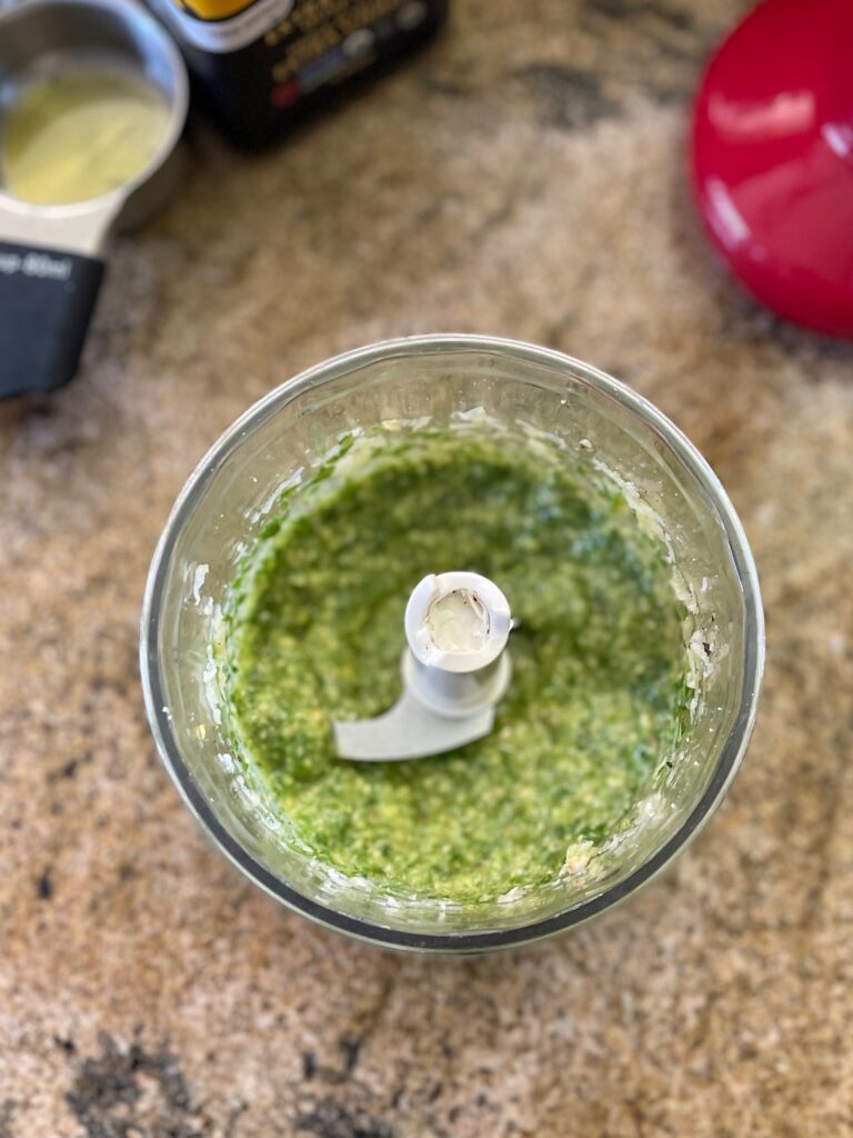 blending homemade pesto